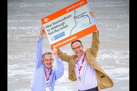 Greater Anglia and First Eastern Counties have introduced through rail and bus ticketing to Aldeburgh.